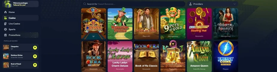 Browse popular casino slots.