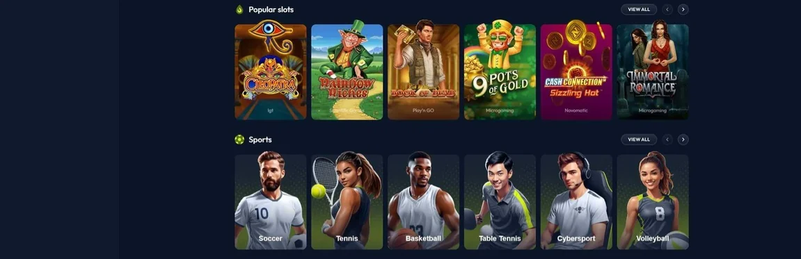 Browse slots and sports.