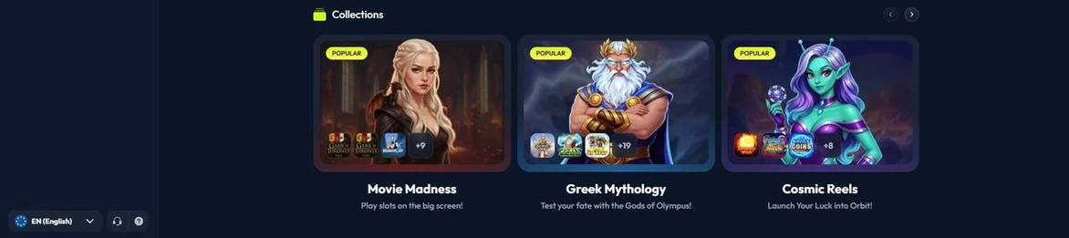 Browse themed slot collections.